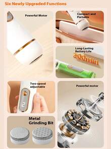 专业电动去茧器，二合一磨脚器，两档速度，两个磨头，500mAh 持久续航，USB-C 充电，男女通用家用修脚套装，送给女性、女孩、母亲、妻子、女友的完美礼物，适合节日、情人节、生日、斋月、嘉年华、周年纪念日等场合。 - 彩色 - 查看 5