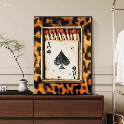1幅复古风格墙面艺术海报 - 以复古扑克元素为主题。适用于客厅、餐厅、酒吧、书房、工作室、麻将室和棋室等场所。装饰艺术品。印刷海报。帆布墙面艺术。（不含画框）