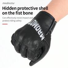 MADMOTOR 真皮摩托车/动力运动赛车手套，男女款，带触屏功能 - 黑色 - 查看 5