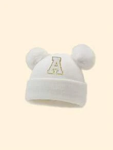 1pc 0-36 Months Baby A-Z Letter White Hat, Baby Girl Hat, Kids Knitted Cap, Baby Accessories, Children's Hat, Elastic, Toddler Boys Girls Warm Comfortable Hat - White - View 4
