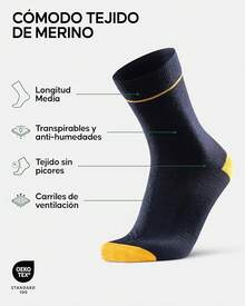 DANISH ENDURANCE Calcetines de Lana Merino Ligera, Calcetas Clásicas de Vestir, Corte Ejecutivo, 3 Pack - Multicolor (1 azul marino, 1 azul marino/amarillo, 1 azul marino/azul claro - Ver 3