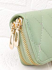 Kids/Girls' PU Stitched Plaid Multi-Layer Card Holder Wallet, Cute Cartoon Large Capacity ID Card Case, Compact & Lightweight - Green - View 3