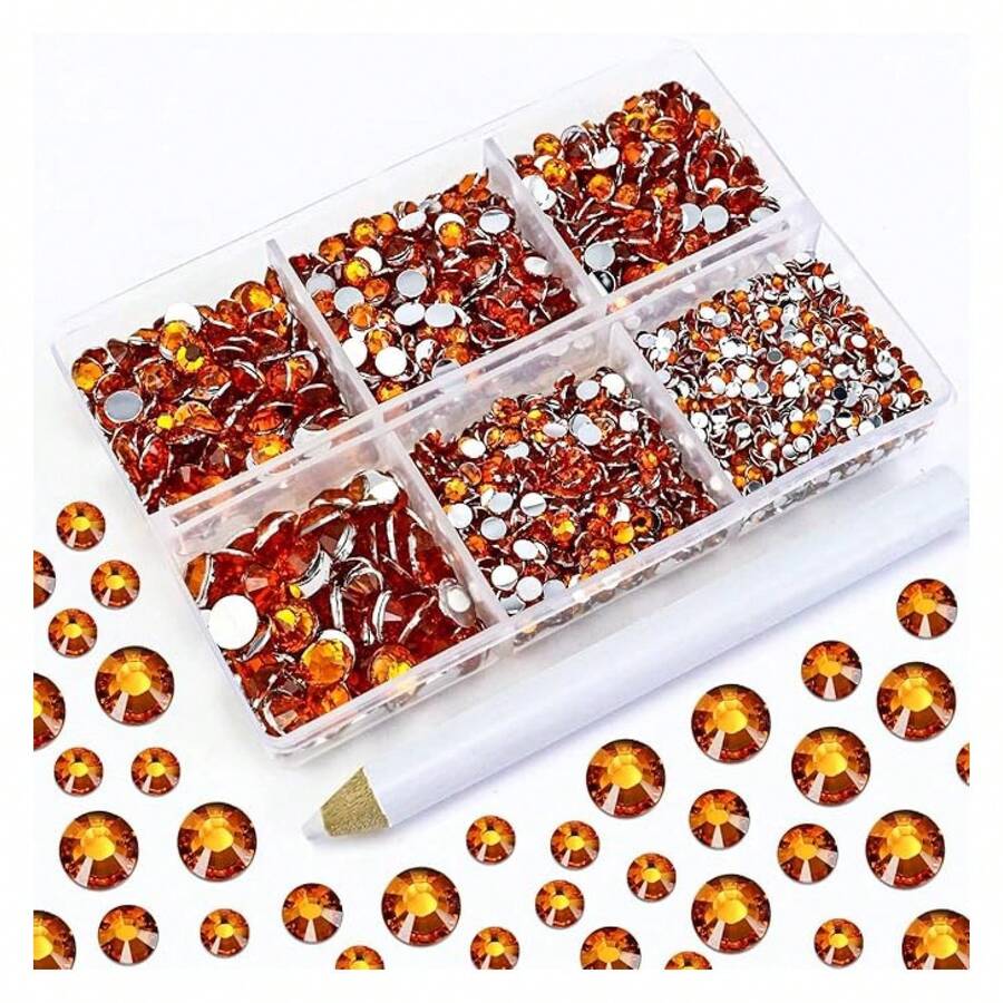 4500PCS Resin Flatback Rhinestone, 2mm 3mm 4mm 5mm 6mm Orange Flatback Rhinestones For Tumblers, Nails Art, Mugs, Bottles, Craft Dration, Loose Bling Glitter Gem Stone - 多色123 - 查看 1