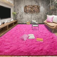 1pc Fuchsia Rectangular Plush Area Rug | Nordic Style Artificial Fur Material, Soft Carpet | Easy Maintenance | Autumn/Winter Home Decor Rug | Suitable For Living Room, Bedroom, Study, Holiday Decoration, Gatherings, All Seasons, Creates Cozy Home Atmosphere - Hot Pink - View 7