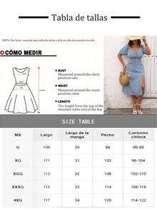Vestido de talla grande con escote cuadrado para mujer, estampado floral, lazo delantero y abertura lateral para vacaciones - Azul - Ver 7