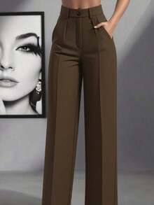 Women's High Waist Pleated Loose Fit Trousers, Suitable For Work And Casual Wear, Spring/Summer - màu nâu - Xem 1