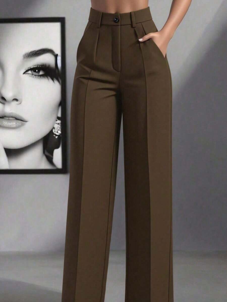 Women's High Waist Pleated Loose Fit Trousers, Suitable For Work And Casual Wear, Spring/Summer - màu nâu - Xem 1