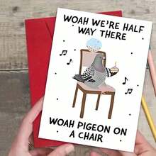 幽默成人贺卡 - “椅子上的鸽子走了一半路”趣味鸟类与音乐设计（含信封） - 彩色 - 查看 2