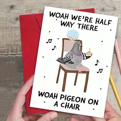 幽默成人贺卡 - “椅子上的鸽子走了一半路”趣味鸟类与音乐设计（含信封）