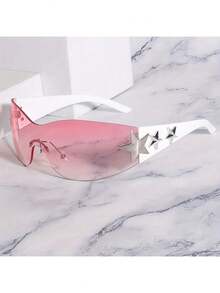 1PC Frameless  One-Piece Y2K Metal Pentagram Women's Fashion Glasses Concave Shape Decorative Glasses - 白腳粉片 - 查看 7