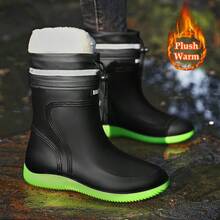Herren Regenstiefel in Große Größen, Wintermodell, Mittelhoch, aus echtem Leder und Wildleder, wasserdicht und rutschfest mit Gummisohle - Schwarz und Grün - Übersicht 9