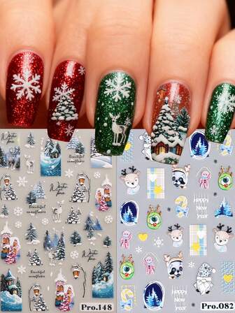 2 Pieces Of Winter Snowflake Relief Nail Art Stickers - DIY Art Design For Winter Christmas, New Year Snowmen, Sweaters, Gifts, Suitable For Women's Daily, Wedding, Party, And Holiday Disposable Adhesive Nail Art Stickers, Cute And Simple Theme Style, Easy To Stick Nail Sand Dragon Decorative Stickers