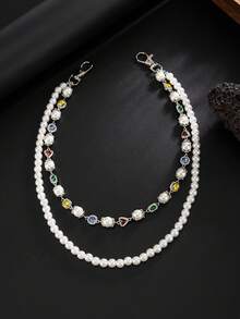 1 件复古优雅简约水钻花朵和人造珍珠腰链，男士嘻哈时尚魅力身体链，用于裤子装饰