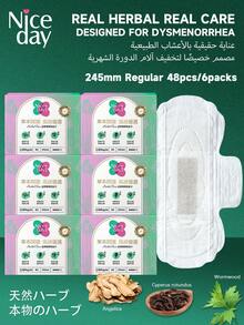 Niceday 48 peças/6 caixas, 245mm de Uso Diário, Absorventes Higiênicos à Base de Ervas, Almofadas de Artemísia, Protetores Higiênicos Ultrafinos para Período, Absorventes Menstruais Super Macios, Contendo Artemísia, Junça e Angélica, Três Ingredientes Herbais, Adequado para Dor Menstrual, Camada Superficial Orgânica, Não Irritante, Respirável e Seco, Alta Absorção, Sem Vazamento