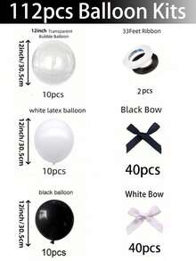 Bộ 112 bóng bay nơ đen trắng, bao gồm bóng bay trong suốt, nơ đen trắng và keo dán. Vật trang trí thiết yếu cho nhiều dịp lễ kỷ niệm như tiệc sinh nhật, kỷ niệm ngày cưới, đám cưới, Ngày Valentine, Ngày của Mẹ và quà tặng năm mới. - Đen và trắng - Xem 13
