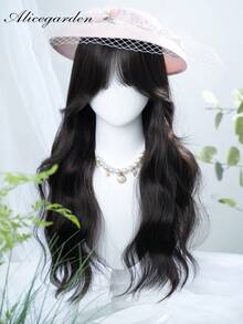 alicegarden 1顶黑色棕色合成耐热直发假发，中分刘海，纤维材质，适合日常佩戴，自然逼真（不含配件） - Black-brown - 查看 5