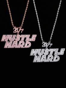 DUBSS 1 件装镶钻 Hustle Hard 24/7 男士项链吊坠，5A 级立方氧化锆镀金嘻哈饰品 - 字母 - 查看 9