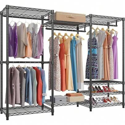 ASECAM Perchero Metálico Robusto de 4 Niveles con 8 Estantes y Barras Ajustables – Soporta 400kg, Closet Armable para Ropa, Dormitorio, Balcón o Habitación Infantil – Fácil Montaje y Ahorro de Espacio