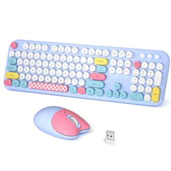  Juego de teclado y ratón inalámbrico MOFII Zero - Teclas redondas retro, diseño ergonómico silencioso, 104 teclas de tamaño completo, conexión 2.4G Plug & Play, lindo conjunto multicolor para oficina/juegos, compatible con portátiles/escritorios Windows