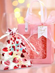 50 piezas Bolsas de malla con forma de corazón para el Día de San Valentín con cordón - Perfectas para joyería, cosméticos y obsequios del Día de San Valentín - Rojo - Ver 9