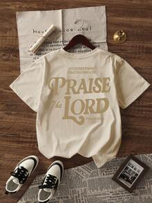 K-GLORY 男士百搭简约印花短袖T恤 | 圣经诗篇主题 - 杏色 - 查看 5