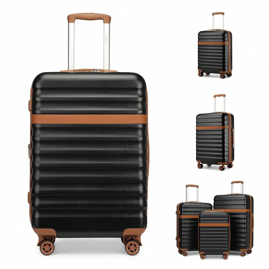 PP Hardshell Luggage 20 24 28 Inch Carry On Cabin Suitcase Expandable TSA Lock 360 Spinner Wheels Lightweight 3 Piece Set Check In Travel Holiday - Black - View 1