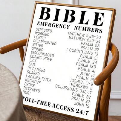 1pc/Set Bible Verse Emergency Numbers,Art Hanging Picture, Bible Verse Wall Art - Inspirational, Spiritual Typography Wall Print - Gifts For Women And Men, Festival Decor Home, Canvas Prints,Modern Home Decorations,No Frame Include