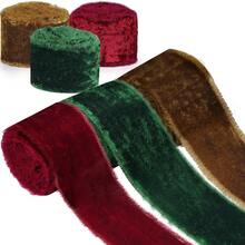 1Roll Christmas Silk Velvet RibbonDIY Cake Gift Decoration Wedding Invitation Bracelet Flower Hand Teared Velvet Ribbon, Vintage Velvet Wrapping Ribbon Raw Edge Fringe Ribbon For Bow Wreath Wrapping Floral Bouquets(Wine Red/Green) - Multicolor - View 9