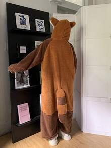 浣熊主题三件套女士睡衣套装，加厚保暖内衬，冬季连帽睡衣，珊瑚绒卡通可爱家居服浴室装饰 - 彩色 - 查看 6