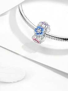 1Pc Fashionable Butterfly And Flower Bead Pendant Fit For Women Bracelets Bangles DIY Jewelry Making And Daily Outfit Matching Jewelry Decoration For Girls - Silver - View 3