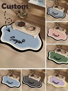 Customizable Quick-Drying Pet Feeding Mat, Personalized Pet Feeding Mat - Quick-Drying Waterproof Non-Slip Cat Bowl Mat, Can Print Pet Name - Splash-Proof, Absorbent, Easy To Clean Design, Paw Print Pattern, Suitable For Cats And Dogs, Machine Washable, Perfect Gift For Pet Owners. Pet Feeding Mat, Pet Food Mat, Funny Design