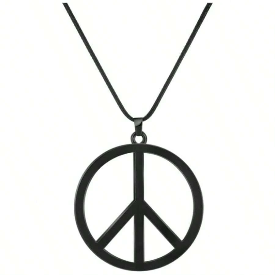 Peace Sign Pendant Necklace Metal 1960s 1970s Hippie Necklace Women Men Dressing Party Accessories - 黑色 - 查看 1