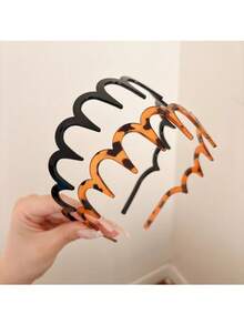 2Pcs Plastic Wavy Hair Band With Teeth, Headbands For Women And Men, Classic 90s Hair Accessories, Halloween(1 Black Color+1 Brown) - Multicolor - View 6