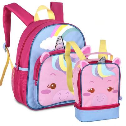 Kit Mochila Costa Lancheira Térmica Unicórnio Rosa Clio Style Infantil Escolar Lançamento Volta Aulas Menina