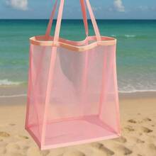 Strandtasche - Oversized faltbare Mesh-Handtasche, strapazierfähiger Polyester-Aufbewahrungsbeutel, geeignet für Muscheln, Kleidung und Handtücher, Design ohne Verschluss und lackierte Kanten, weiß, stabiles Tragegriff-Design, sichtbarer Inhaltszugriff