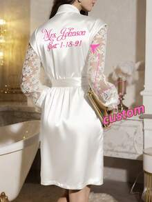 1 Stück personalisierter, bequemer Damen Schlafanzug-Set - Sexy Spitzen Dessous & personalisierter Bademantel, in mehreren Farben erhältlich, kann Braut- & Bräutigamnamen, Hochzeitsdatum, personalisierter Text angepasst werden, Satin Braut-Bademantel & bequemer Schlafanzug, besonderes Geschenk für Braut, Brautjungfer, Freundin - Verschiedenfarbig - Übersicht 1