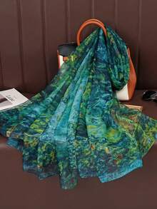 1pc Oil Painting Contrast Color Lightweight Fashion Shawl Scarf