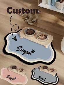 Customizable Quick-Drying Pet Feeding Mat, Personalized Pet Feeding Mat - Quick-Drying Waterproof Non-Slip Cat Bowl Mat, Can Print Pet Name - Splash-Proof, Absorbent, Easy To Clean Design, Paw Print Pattern, Suitable For Cats And Dogs, Machine Washable, Perfect Gift For Pet Owners. Pet Feeding Mat, Pet Food Mat, Funny Design