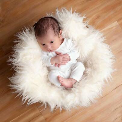 人造毛皮新生儿摄影道具毛毯蓬松柔软拍摄背景毯婴儿摄影道具新生儿毛毯婴儿洗澡复活节礼物适合女孩/男孩的物品