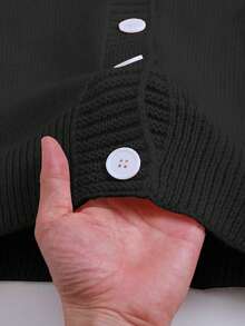 Plus Size Solid Color Front Single-Breasted Hooded Cardigan For Women Black - Black - View 6