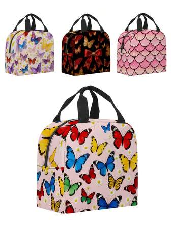 Süße Kinder Lunchbox, Schmetterlings-Design, Mädchen Allover-Muster hochwertige Lunchbox-Tasche, isoliert & wiederverwendbar, tragbare Lunchbox-Tasche, gesundes & strapazierfähiges Material, Reißverschluss-Sicherheit, praktisch zum Mittagessen tragen, Geschenk für Kinder, geeignet für Kinder, Jugendliche, Erwachsene, für Schule, Arbeit, Picknick, Geschäftsreise, Strand, Reise