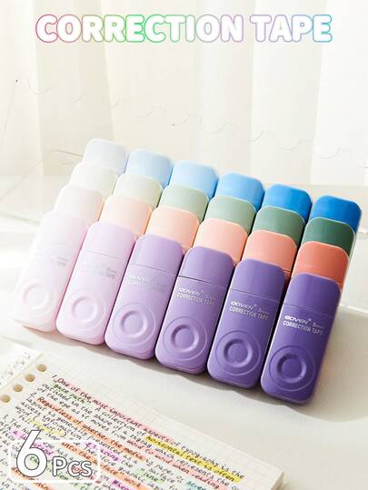 6pcs Beauty Correction Tape, Used To Smooth And Cover Mistakes, Suitable For School Exams And Office Documents