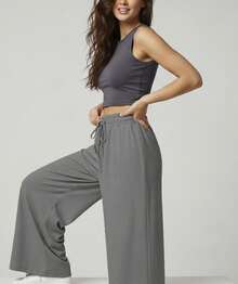 Wide Leg Pants With Flare Leg, Sophisticated Fit, Structured Style, High , Contemporary, Casual, Comfortable, Modern, Chic - 灰色 - 查看 6