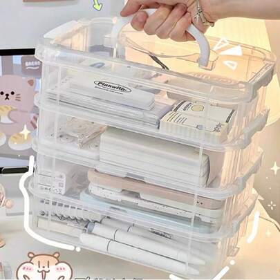 Stackable Large Capacity Transparent Plastic Storage Box Cover And Handle, Separate Drawer Suitable For Building Blocks, Hair Accessories, Jewelry, Stationery, Toys - Home Office, Easy To Store