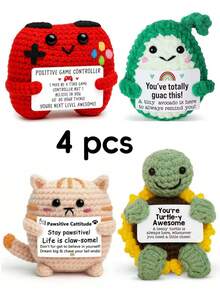 4pcs/Set Handmade Crochet Desktop Decor Figurines, Funny Sci-Fi Character Dolls, Cartoon Style, Great Gift For Best Friends, Birthday, Sisters, Moms, Grandmas, Unisex, Coworkernal Support, Positive Vibes, Party, Halloween, Thanksgiving, Christmas, Appreciation, Plush Toys, Room, Desk Decoration, Small Gifts, Souvenirs