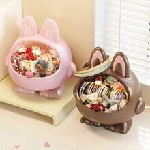 1pc Cute Rabbit Ear Shaped Storage Bucket, Desk Organizer Box, Cartoon Decor Storage Container - Multicolor - View 3