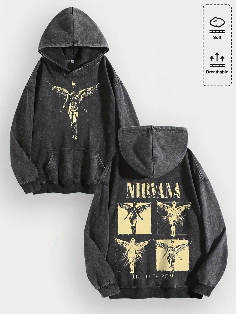 EWH Men Y2K Nirv Ana In Utero Album Grunge Rock Band Graphic Hoodie, 400gsm Soft Breathable Unisex Hoodies For Streetwear & Rock Music Fans Gifts 010-AB - 黑色 - 查看 1