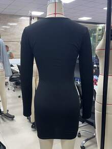 Deep V Neck Long Sleeve Mini Dress Women Autumn Winter Fashion High Waist Ruched Club Party Dresses Female 2025 - 黑色 - 查看 5