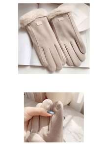 Women Full Finger Gloves - Beige - View 8