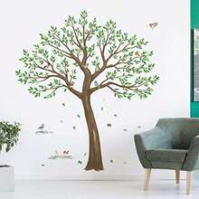 Wondever Large Tree Wall Stickers For Living Room/Bedroom TV Wall Decor (H: 63inchs), Green Leaves & Birds Peel & Stick Wall Decals - As Pic - View 2
